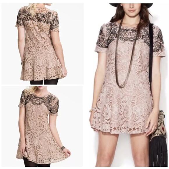 Free People Beautiful Dreamer Blush Lace Mini Dress or Tunic Top size XS - Picture 10 of 10